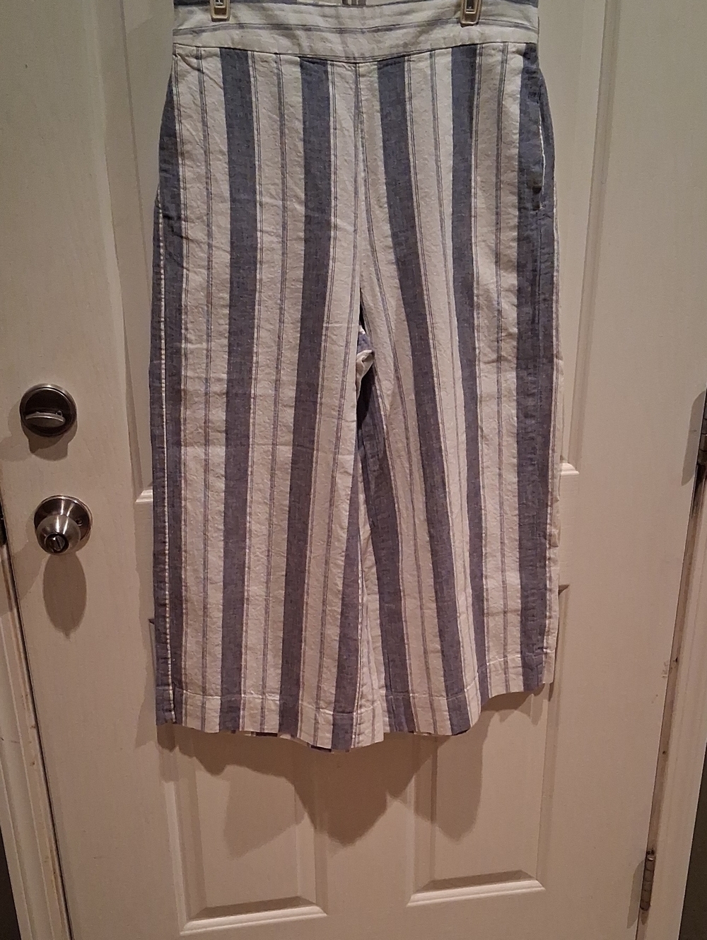 Madewell White and Blue Striped Linen-Blend Pants